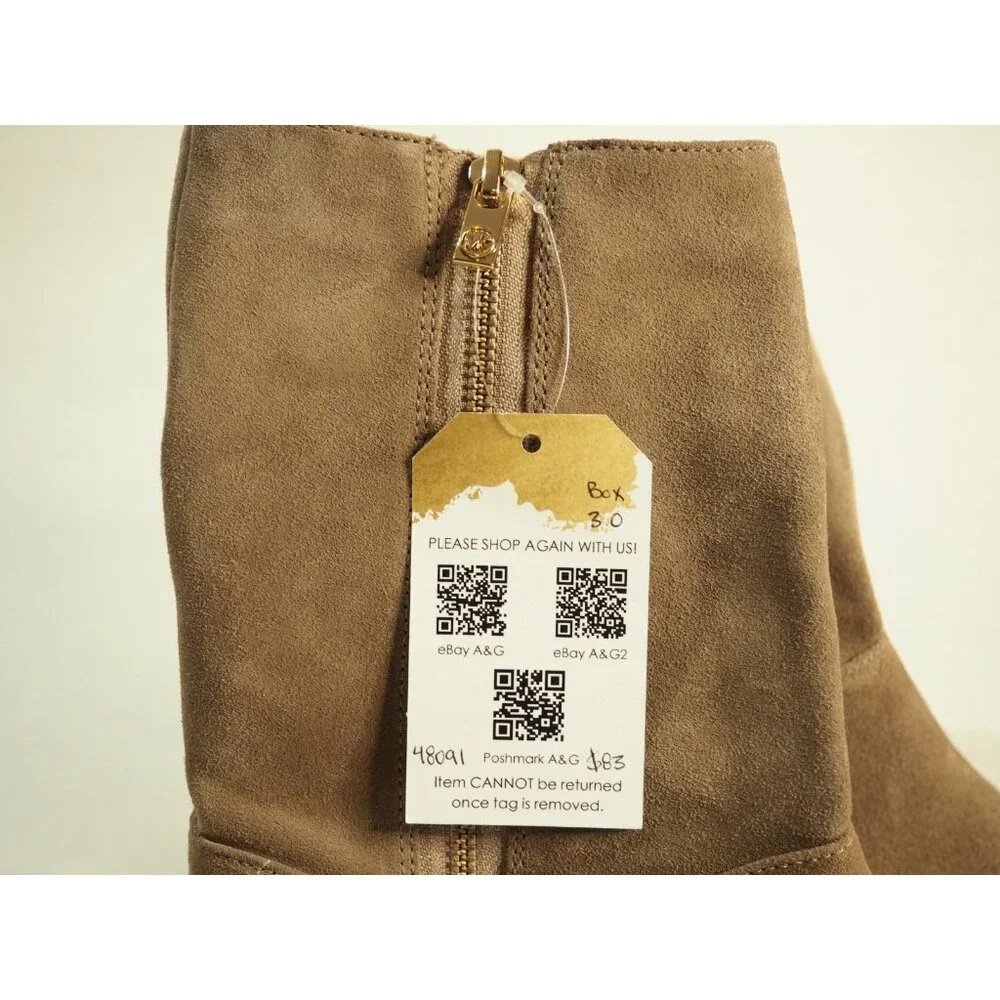 Michael Kors Tan Leather Suede Round Toe Tan Snakeskin Zipper Ankle Boot, Sz 7.5